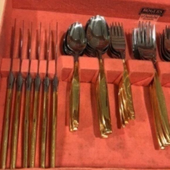 Rogers Silverplate By Oneida Gold Plated Flatware Boxed Set Vintage 50s - Picture 5 of 16